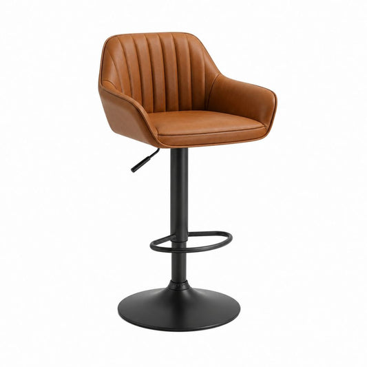 Barhocker Braun mit PU-Bezug Stahlgestell und Höhenverstellung 54 x 55 x 90-112 cm