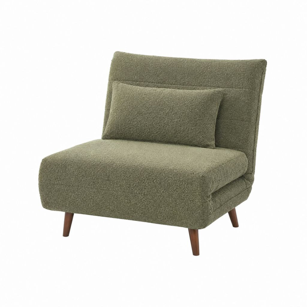 Sessel Olivgrün mit Polyester-Bouclébezug und Holzfüßen 75 x 85 x 85 cm