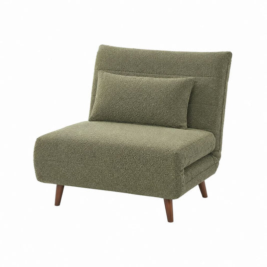 Sessel Olivgrün mit Polyester-Bouclébezug und Holzfüßen 75 x 85 x 85 cm