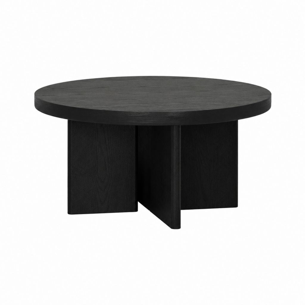 Couchtisch rund Schwarz MDF mit Eichenfurnier Ø 90 cm Höhe 40 cm