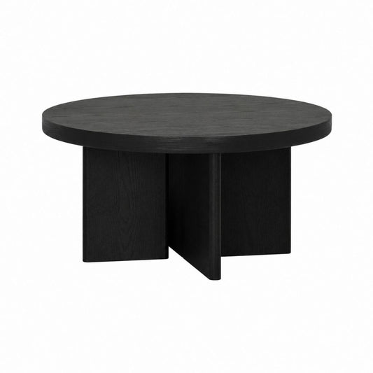 Couchtisch rund Schwarz MDF mit Eichenfurnier Ø 90 cm Höhe 40 cm
