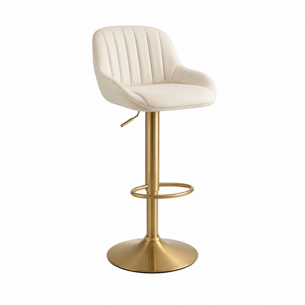 Barhocker Creme Polyester-Samt Stahl Gold höhenverstellbar drehbar 54 x 53 x 95-116 cm
