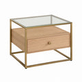 Couchtisch mit Schublade Eichenoptik Gold Stahl Glas quadratisch 50 x 50 x 50 cm