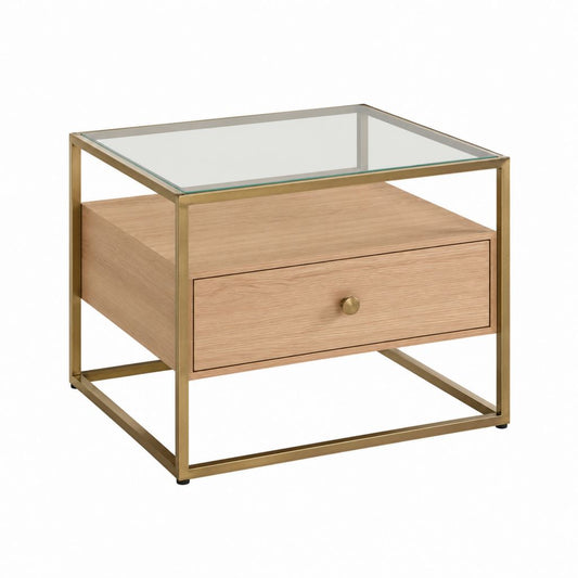 Couchtisch mit Schublade Eichenoptik Gold Stahl Glas quadratisch 50 x 50 x 50 cm