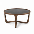 Runder Couchtisch Walnussholz Rauchglas Grau Ø 90 cm Höhe 40 cm