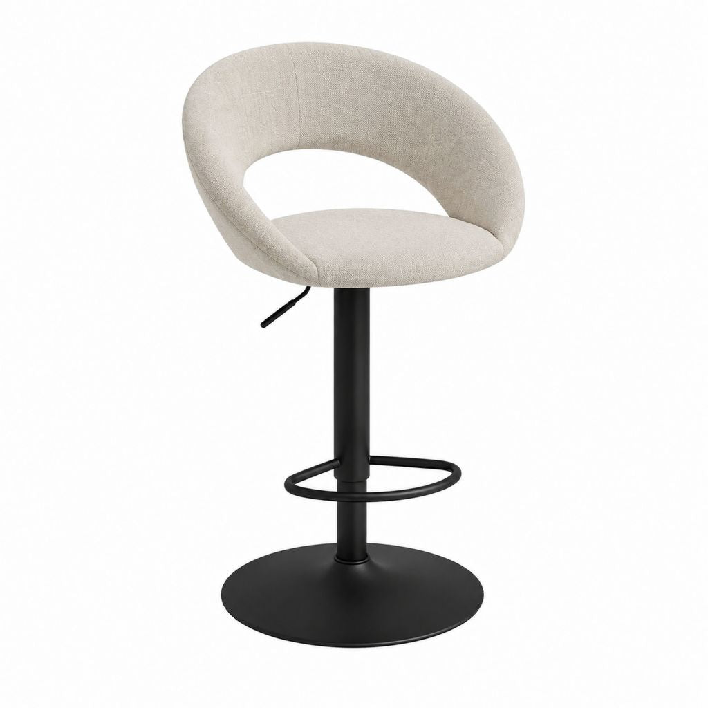 Barhocker höhenverstellbar Beige mit Polyesterbezug und Stahlgestell 50 x 52 x 90-112 cm