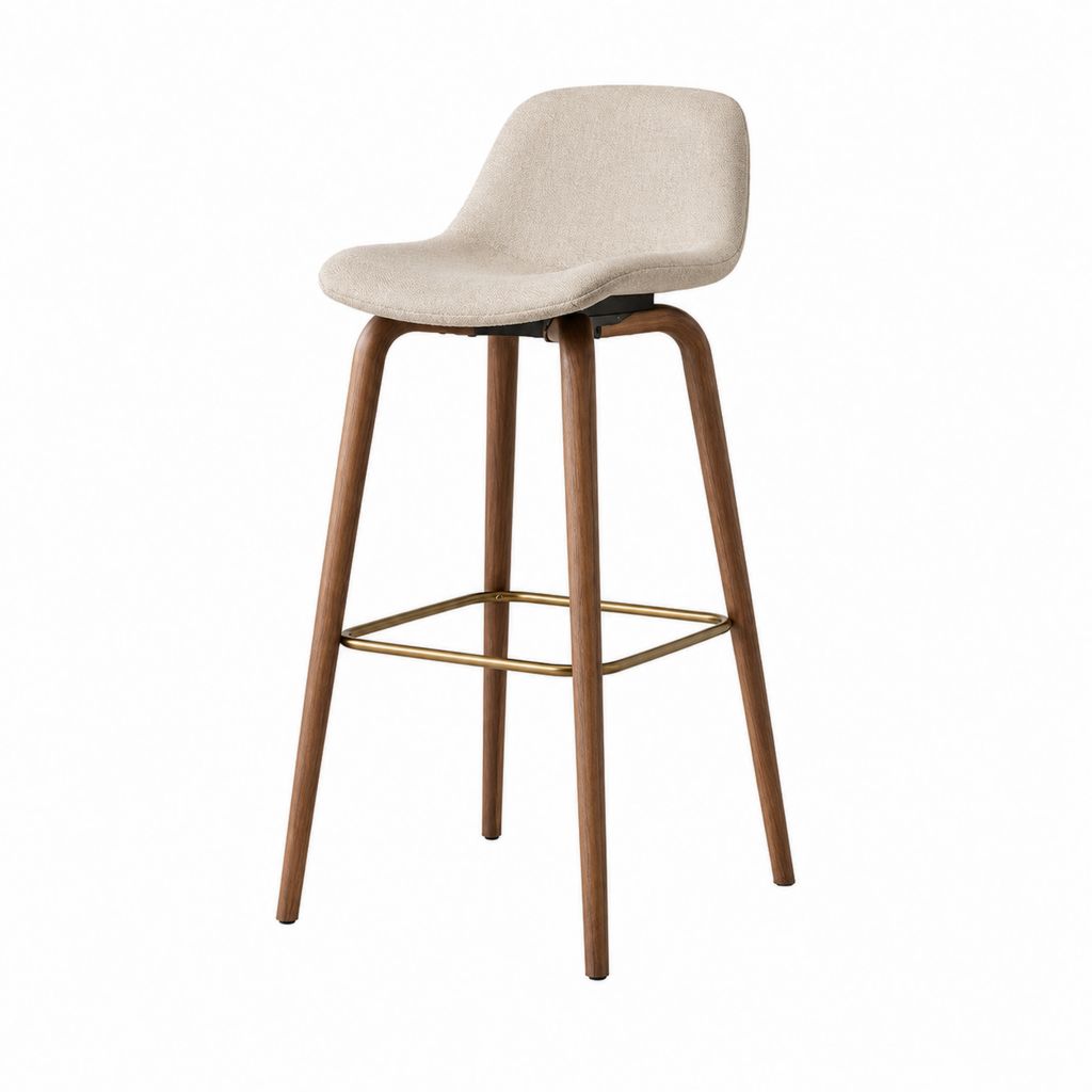 Barhocker mit Rückenlehne Beige Polyesterbezug Massivholzgestell 49 x 52 x 105 cm
