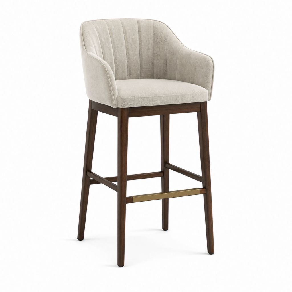Barhocker mit Armlehnen Beige Polyesterbezug Massivholzgestell 51 x 55 x 100 cm Sitzhöhe 75 cm