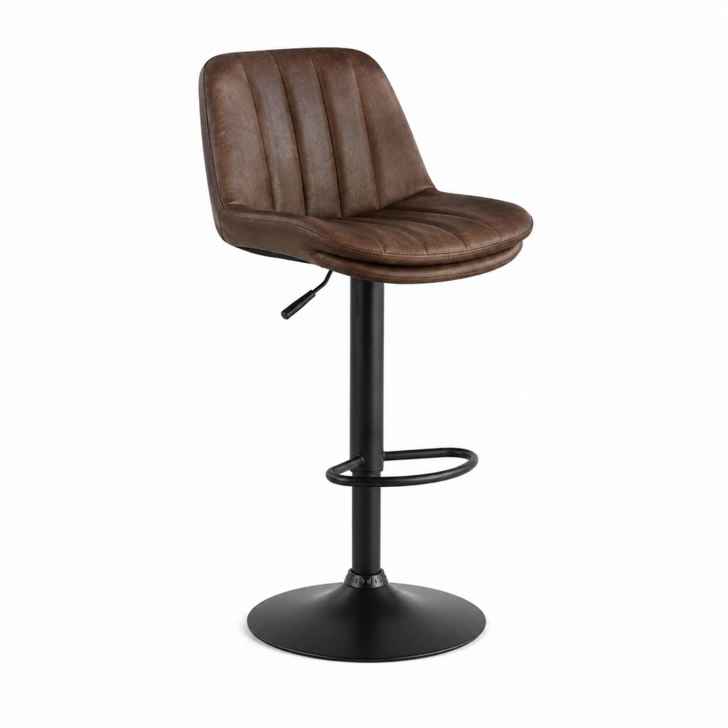 Barhocker Braun aus PU-Kunstleder mit schwarzem Stahlgestell höhenverstellbar 48 x 52 x 93-114 cm