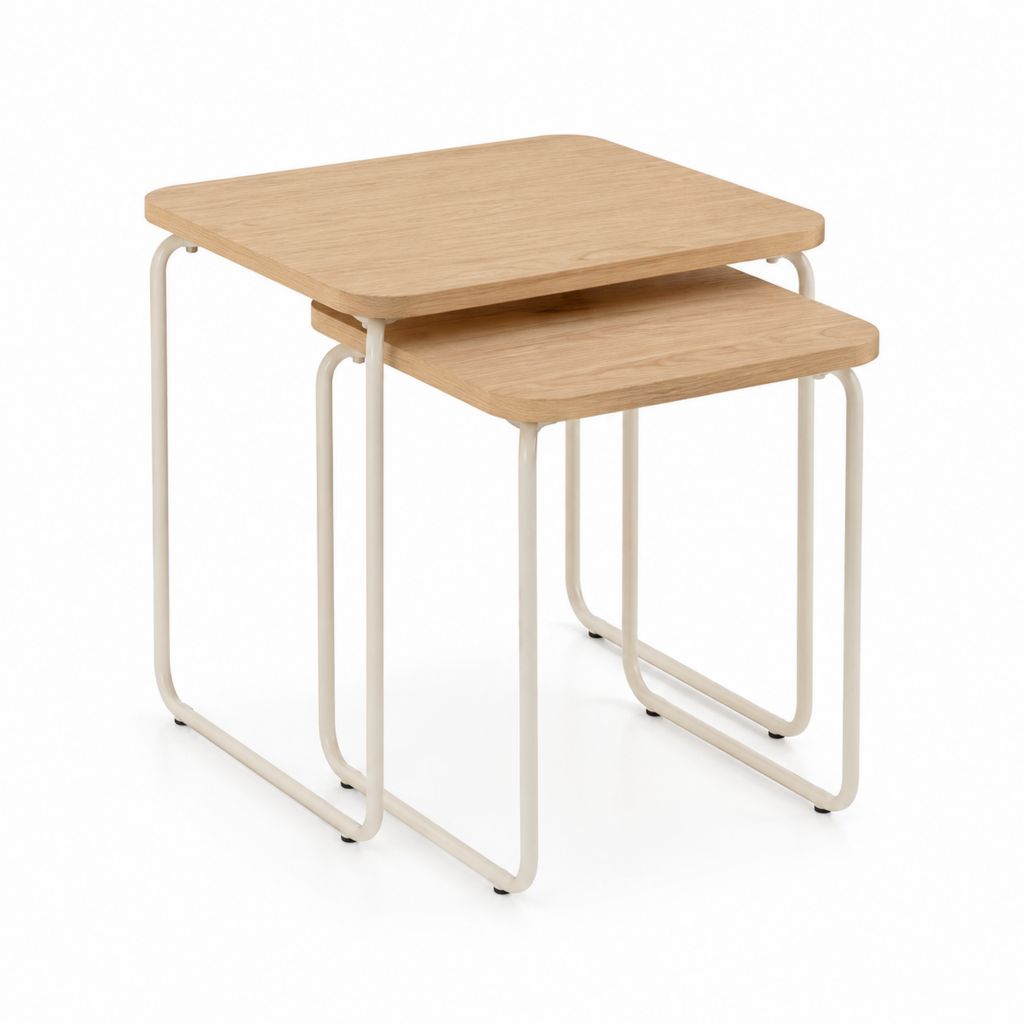 Couchtisch-Set 2-teilig Natur Eichenfurnier Stahl rechteckig 60 x 45 x 50 cm und 50 x 35 x 45 cm