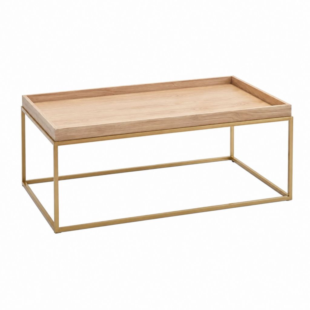 Couchtisch rechteckig Natur Gold mit Eichenfurnier und Stahlgestell 100 x 60 x 45 cm
