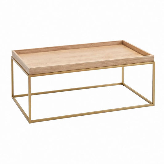 Couchtisch rechteckig Natur Gold mit Eichenfurnier und Stahlgestell 100 x 60 x 45 cm