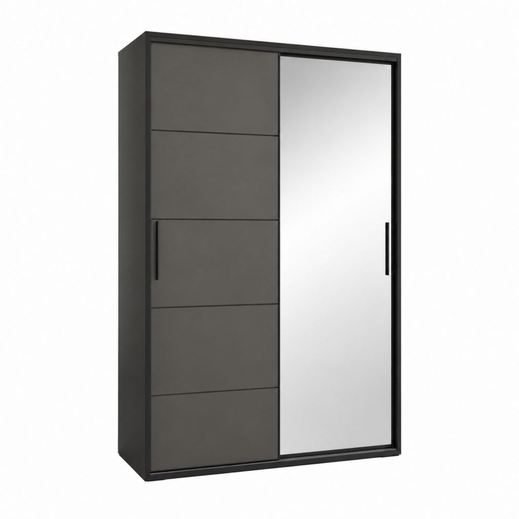 Schwebetürenschrank Schwarzgrau Spanplatte Glas rechteckig 120 x 200 x 60 cm