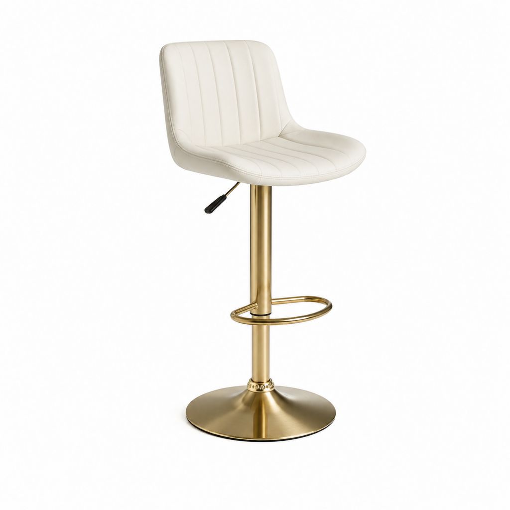 Barhocker Weiß aus PU-Kunstleder mit Stahlgestell in Gold höhenverstellbar 48 x 52 x 89-110 cm