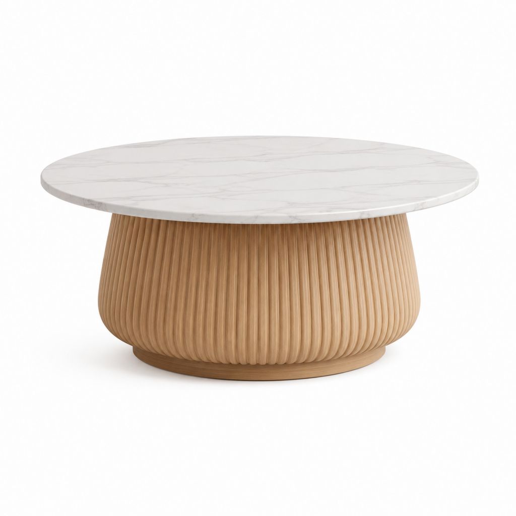 Runder Couchtisch Weiß Eiche MDF Marmoroptik Ø 90 x 40 cm