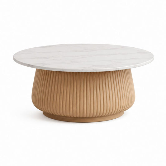 Runder Couchtisch Weiß Eiche MDF Marmoroptik Ø 90 x 40 cm