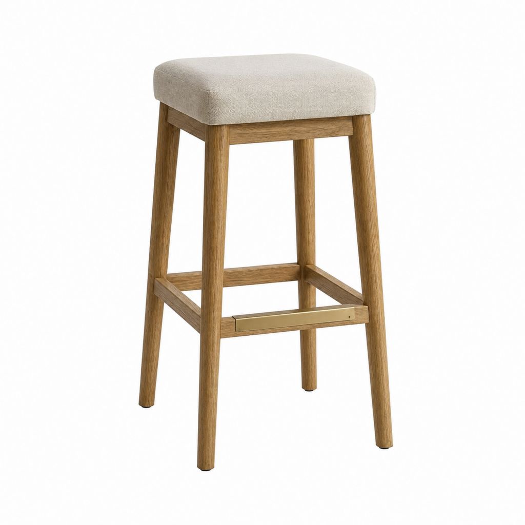 Barhocker Beige Eichenholz Polyester Rechteckig 66 x 43 x 36 cm