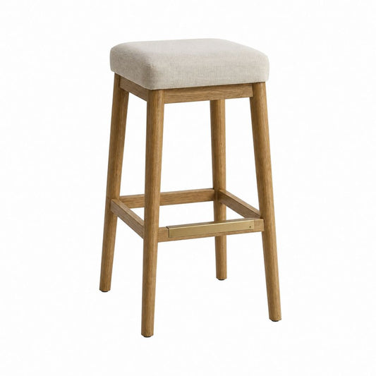 Barhocker Beige Eichenholz Polyester Rechteckig 66 x 43 x 36 cm
