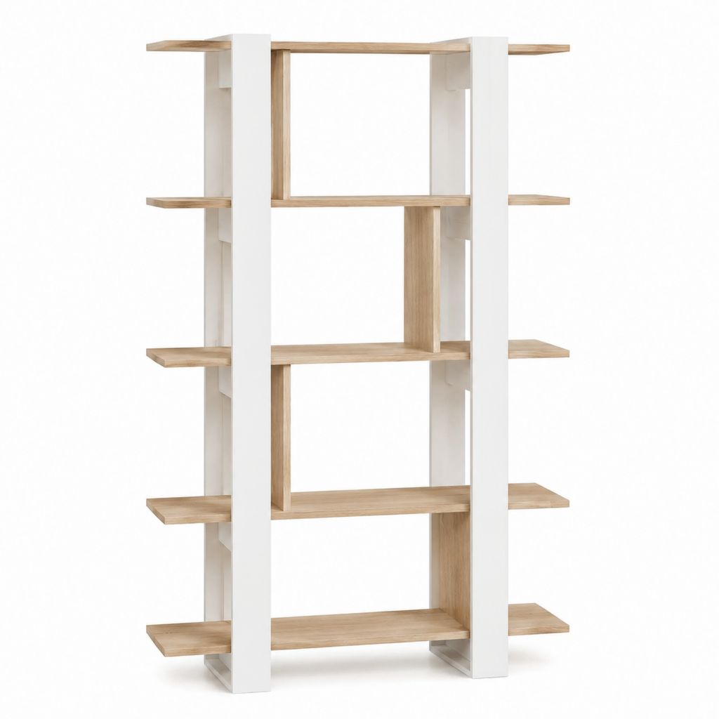 Bücherregal Standregal rechteckig Weiß Eiche-Dekor Spanplatte 120 x 30 x 180 cm